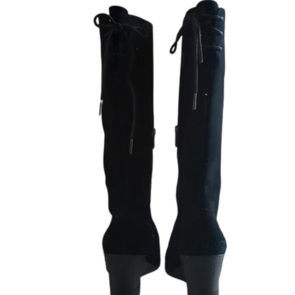 UGG BLACK SUEDE TALL WEDGE BOOTS EUC SIZE 6 - Picture 2 of 9